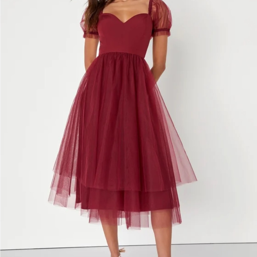 Lulu's Burgundy Midi Tulle Dress